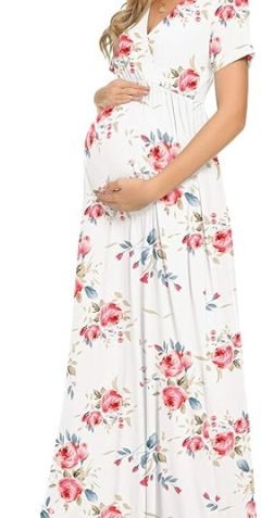 Maternity Maxi Dress Women Casual Wrap Long Baby Shower Pregnancy Dresses