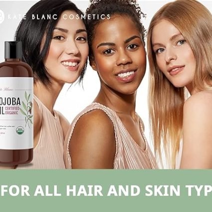 Kate Blanc Cosmetics Jojoba Oil for Skin, Face & Hair Growth (16oz) Golden Jojoba Oil Organic Facial Oil for Gua Sha Massage. 100% Pure & Natural Carrier Oil. Moisturize Nails, Ear, Scalps, Cuticle